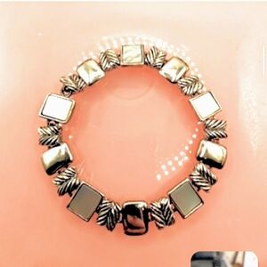 Vintage Premier Designs Silver Tone Mother Of Pearl Magnetic Bracelet